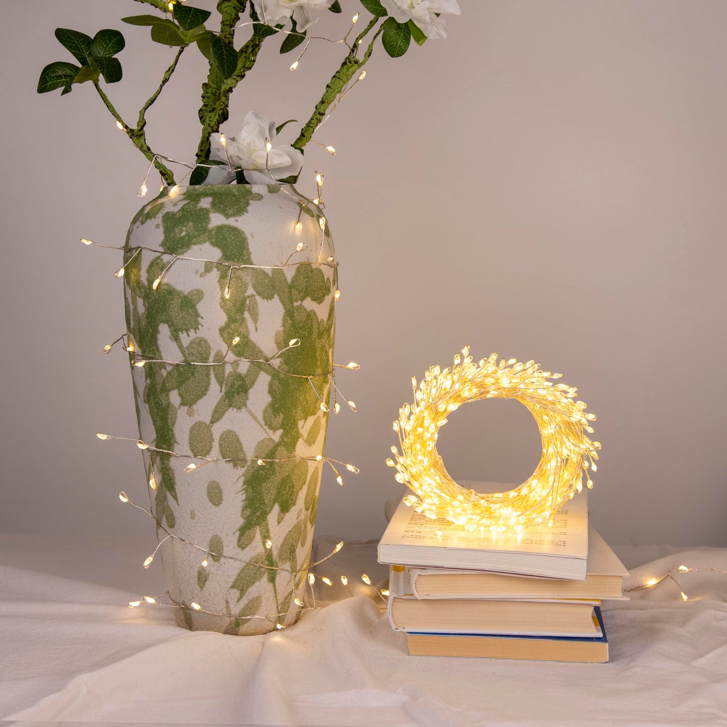 PCORES Fairy Lights Plug in, 100FT 1000LED Firecracker String Lights Waterproof Silver Wire, for Bedroom/DIY/Party/Garden/Porch/Patio/Backyard/Christmas Tree, with Remote Timer & 8 Modes, Warm White