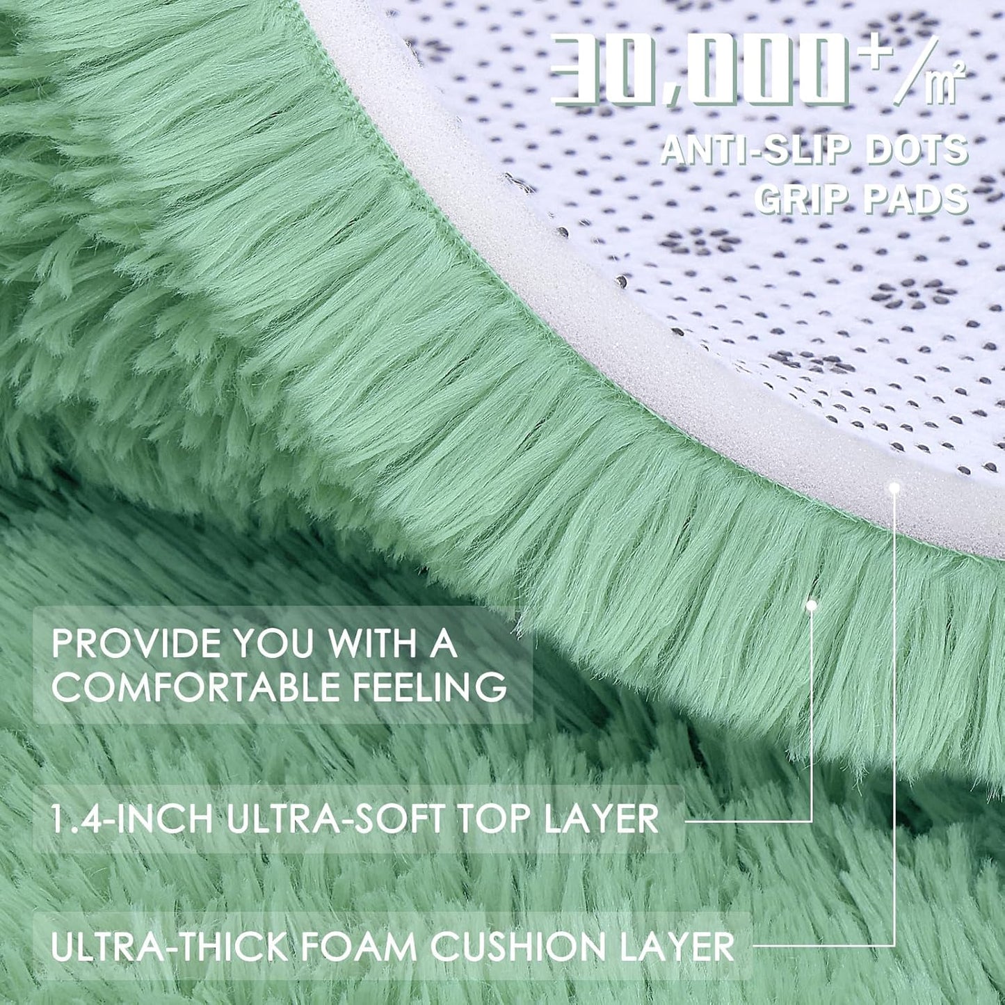 OLANLY Soft Fluffy Shaggy Bedside Rug - 3x5 Machine Washable Indoor Carpet in Mint Green for Kids & Nursery