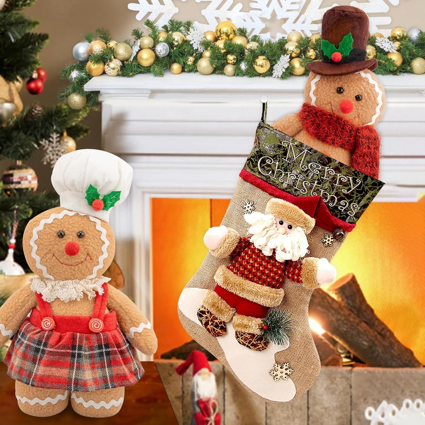 Regine Switzerland Gingerbread Plush Ornaments - 12.6-Inch Stuffed Animal Christmas Decor Gift Set (2-Pack)