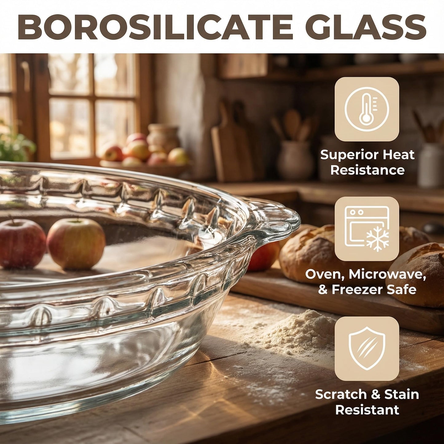 2-Pack Glass Baking Dish Set, Round Pie Glass Bakeware Pie Baking Dishes with Handles for Snacks Salads Desserts Dishwasher, Microwave, Freezer & Oven Safe (7 inch)