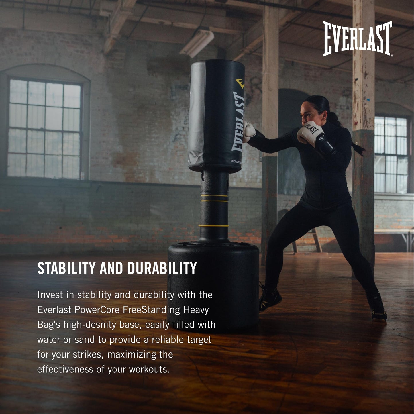 Everlast P00001266 Powercore Free Standing Indoor Rounded Heavy Duty Fitness Training Punching Bag