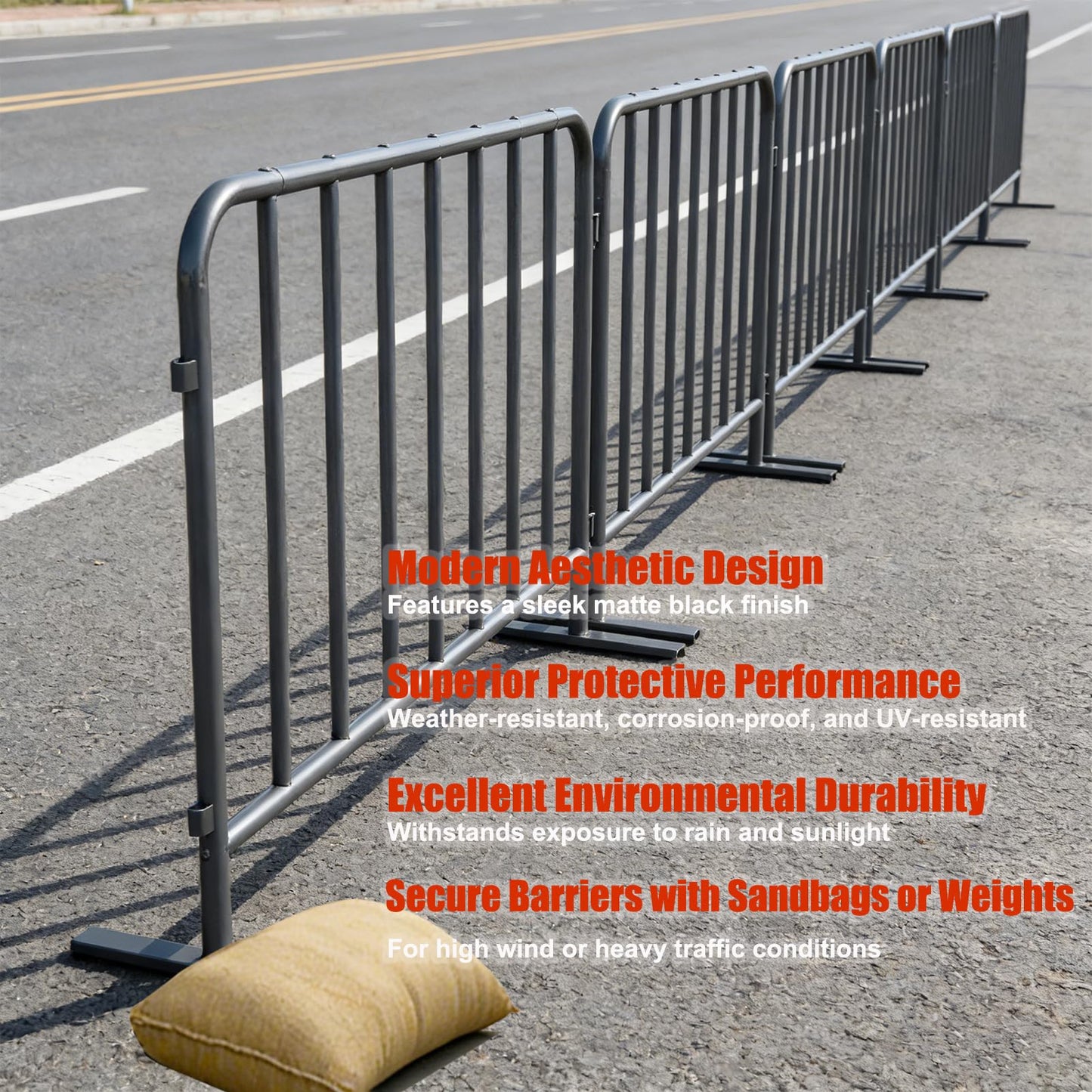 BIGalleons 2-Pack Steel Crowd Control Barrier, Light Duty 5FT Interlocking Safety Barricade, 16GA Galvanized Steel Queue Barrier, Assembly Needed for Pedestrian Traffic & Construction Barricade (Grey)