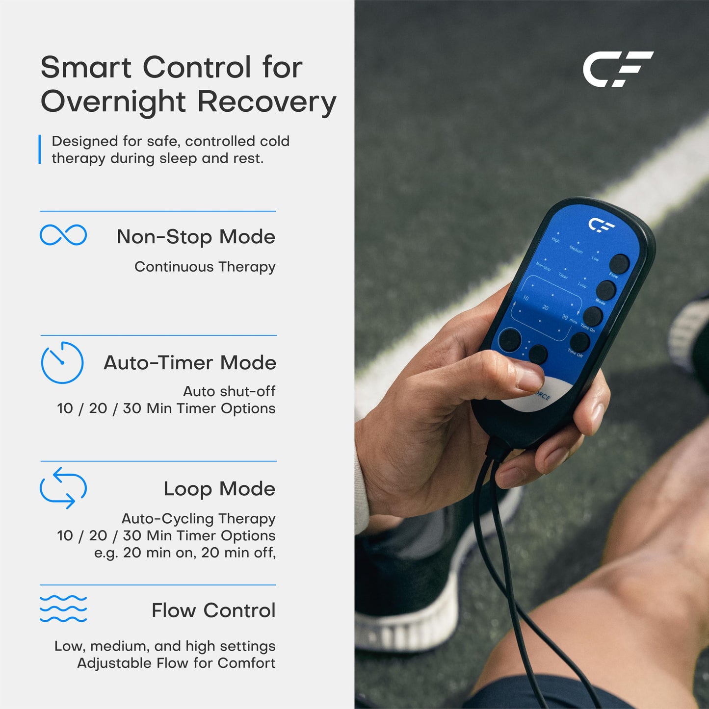 CF-1 Cold Therapy Machine for Knee Surgery Recovery, Quiet Ice Therapy System for Home Bedside Overnight Use with Programmable Timer, Large Capacity Cooling for ACL, TKR, Knee Replacement
