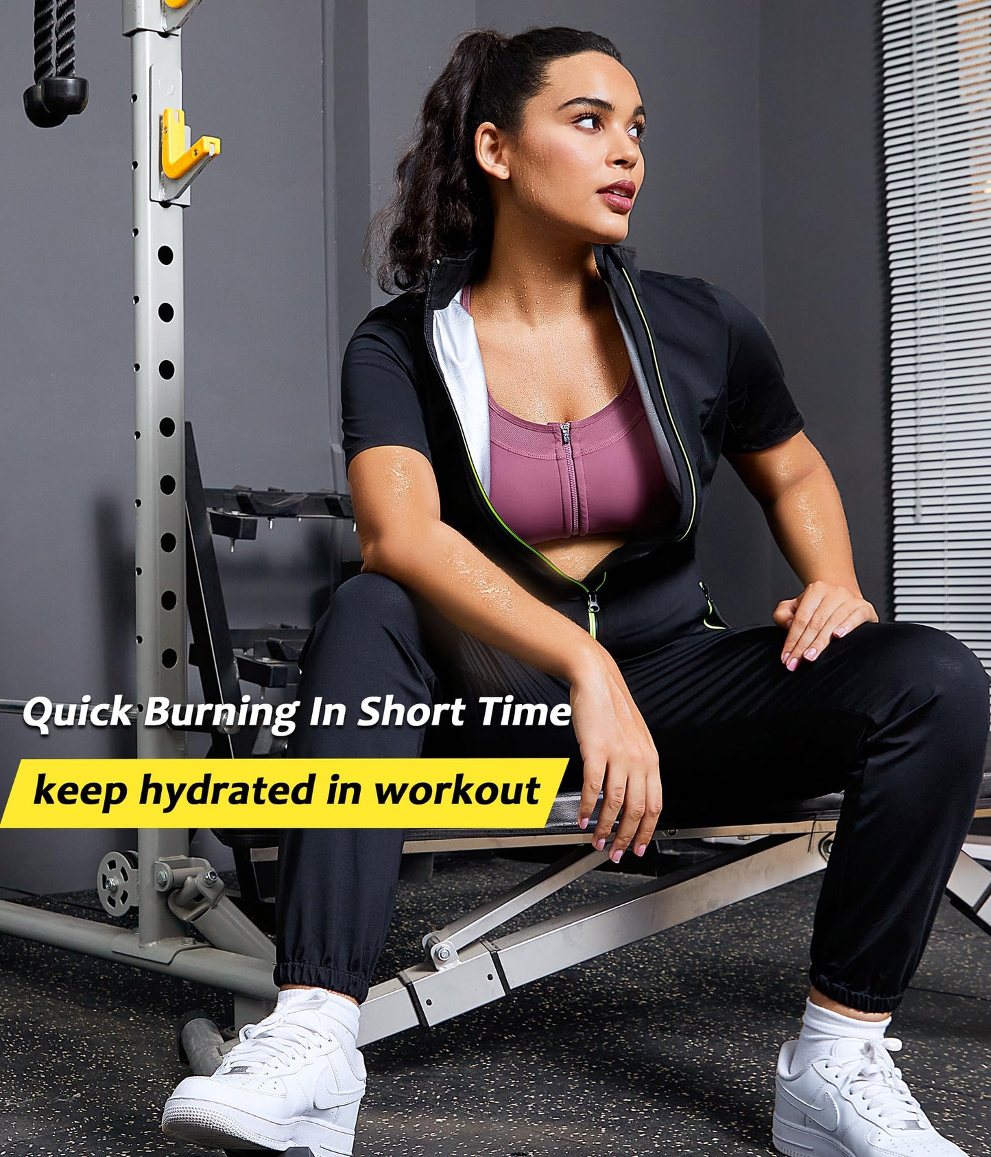 Junlan Sauna Suit for Women Sweat Jumpsuit Stand Collar Heat Trapping Shirt for Women Workout Sports(Black,Large)
