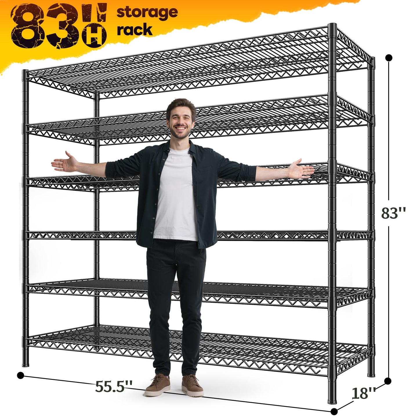 REIBII 83" H Storage Shelves 3840LBS Metal Shelving Unit 6 Tier Wire Shelving Commercial Adjustable Garage Shelving Heavy Duty for Storage Rack for Pantry, Garage, Kitchen, 83" H x 55.5" W x 18" D
