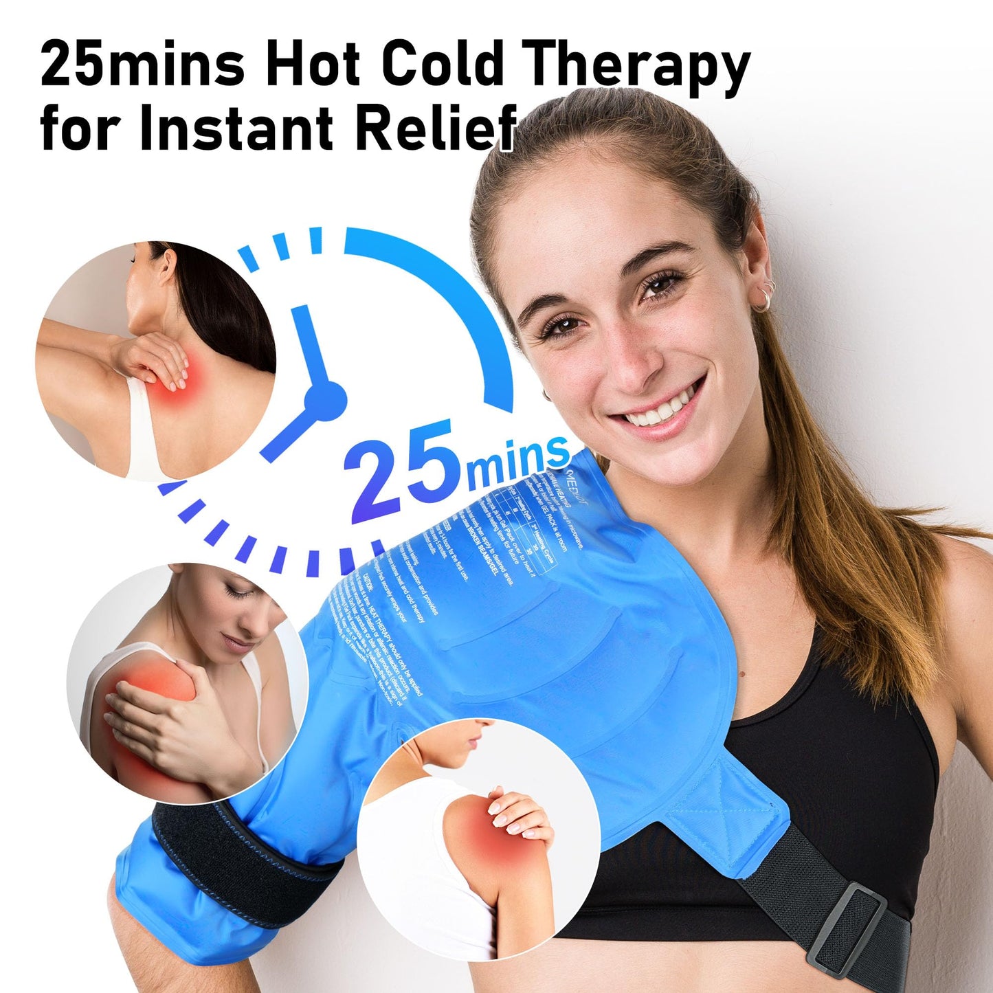MEDLOT Shoulder Ice Pack Wrap, Larger Rotator Cuff Cold Therapy Support Brace for Shoulder Pain Relief, Reusable Gel Hot Cold Compress for Sports Injuries, Tendonitis, Surgery Recovery