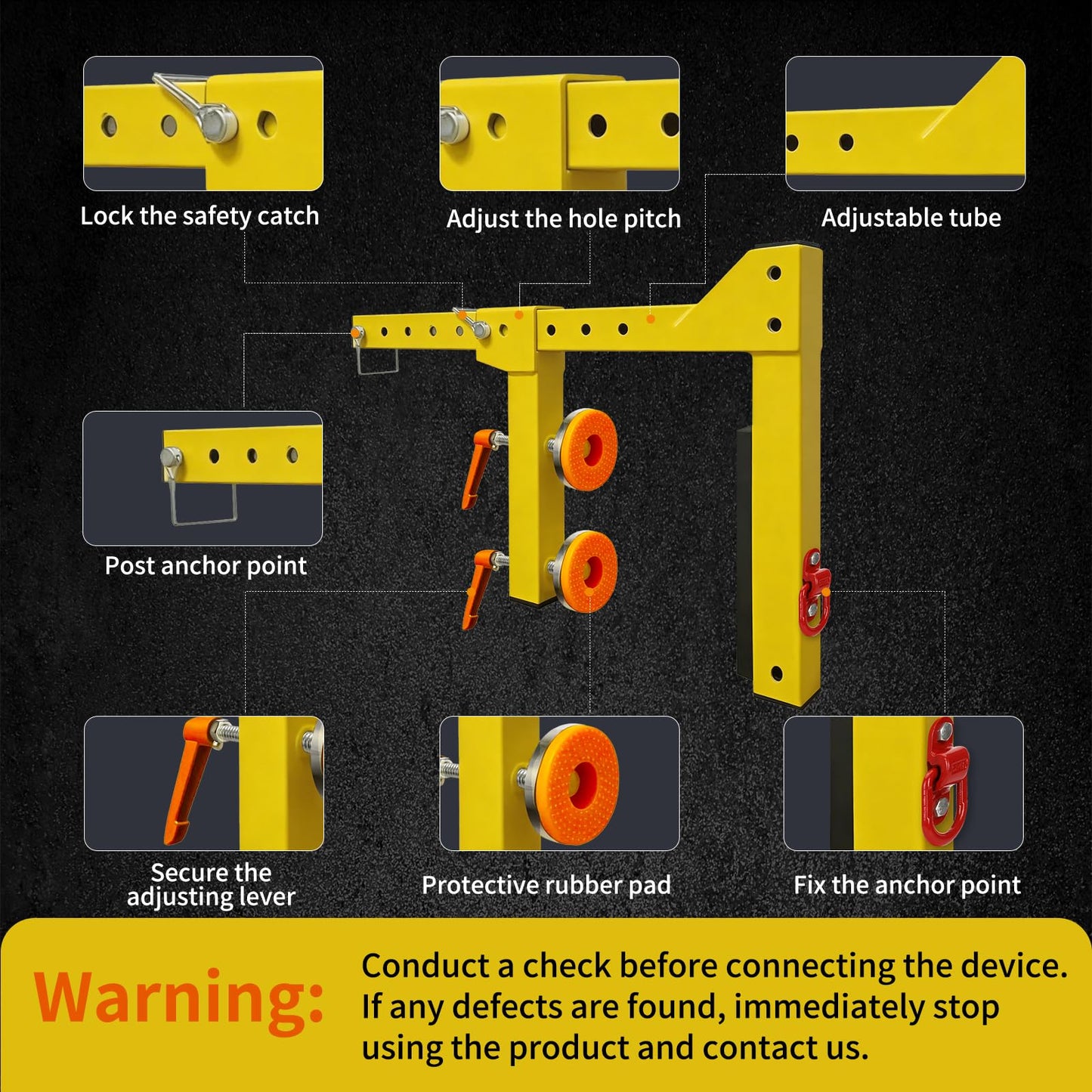 CDDQWL Adjustable Non-Penetrating Parapet Anchor, Reusable Fall Arrest Clamp, Fits Walls ≤133.86", Lightweight Portable High-Strength Temporary Anchorage, Manual Power Source