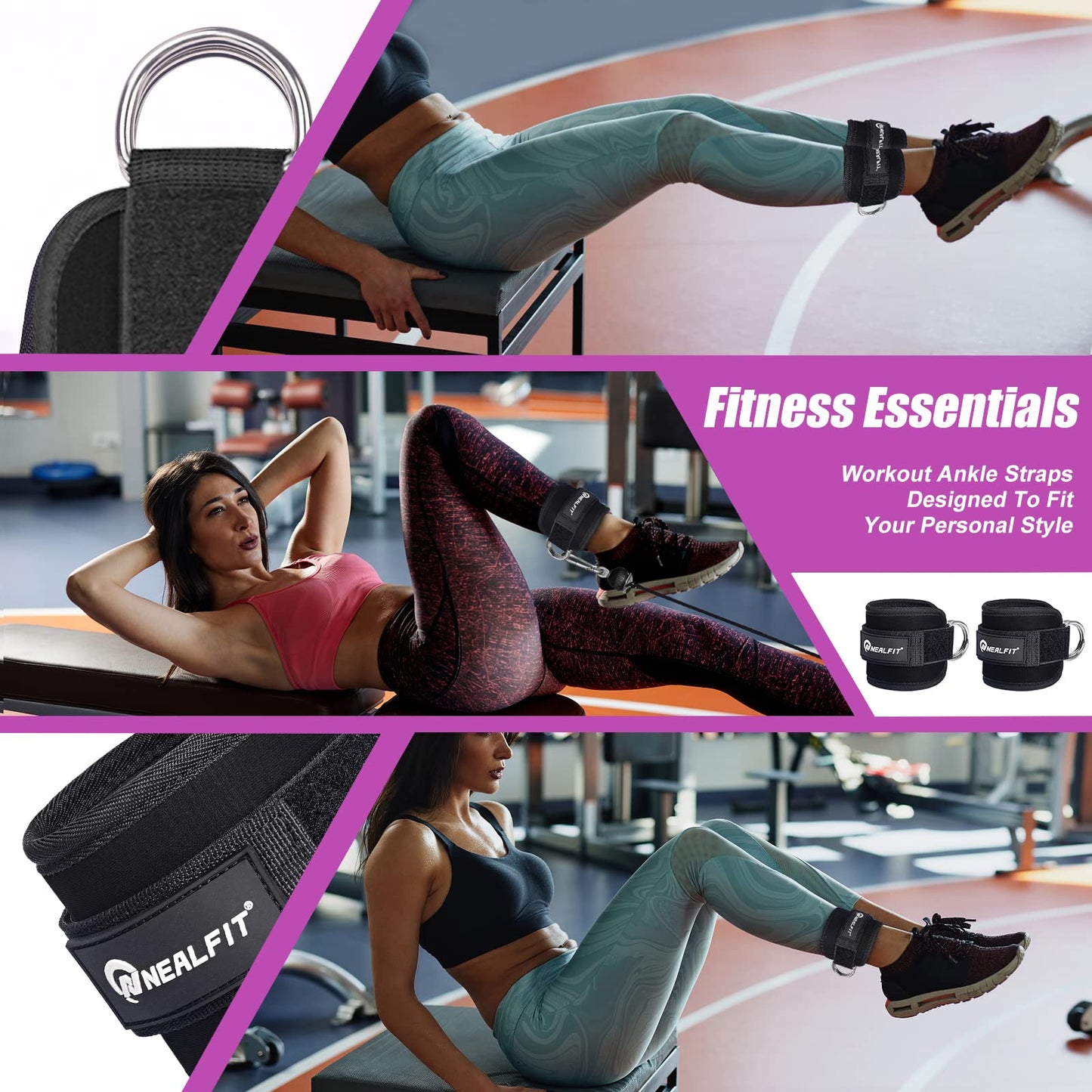 NEALFIT Ankle Strap for Cable Machine, Gym Ankle Cuff for Kickbacks, Leg Extensions, Glute Workouts, Booty Hip Abductors Exercise for Women and Men (Black, Single)