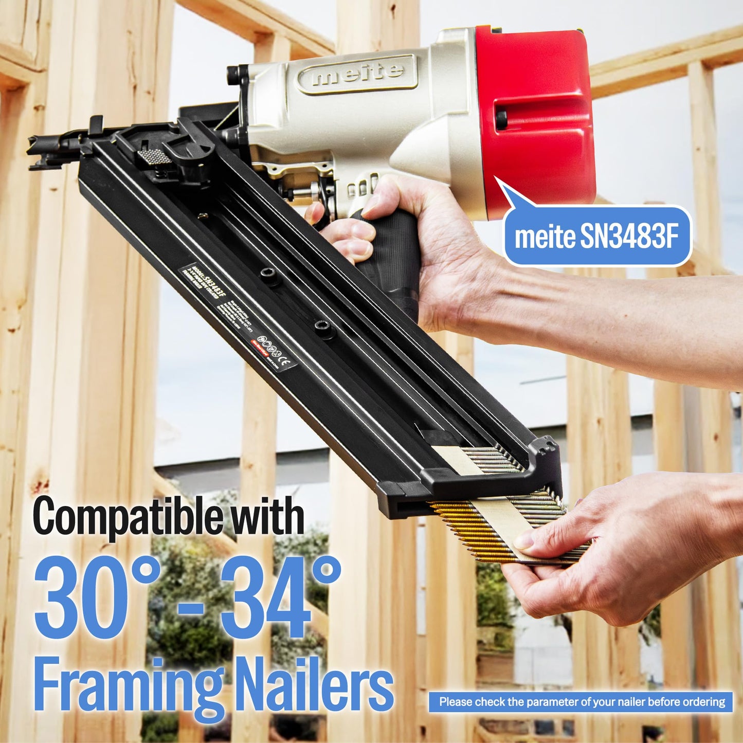 meite 30 Degree Framing Nails 3 Inch Electro-Galvanized Paper Collated Nails for 30-34 Degree Framing Nailer, Offset Round Head Smooth Shank Framing Nails for Wall Stud Sheathing Decking 2,000PCS