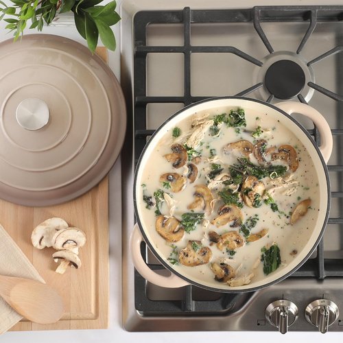 Gibson Home Addlestone 7 Qt Enameled Cast Iron Dutch Oven - Oven Safe to 500°F, Ideal for Baking & Stews | Gradient Taupe