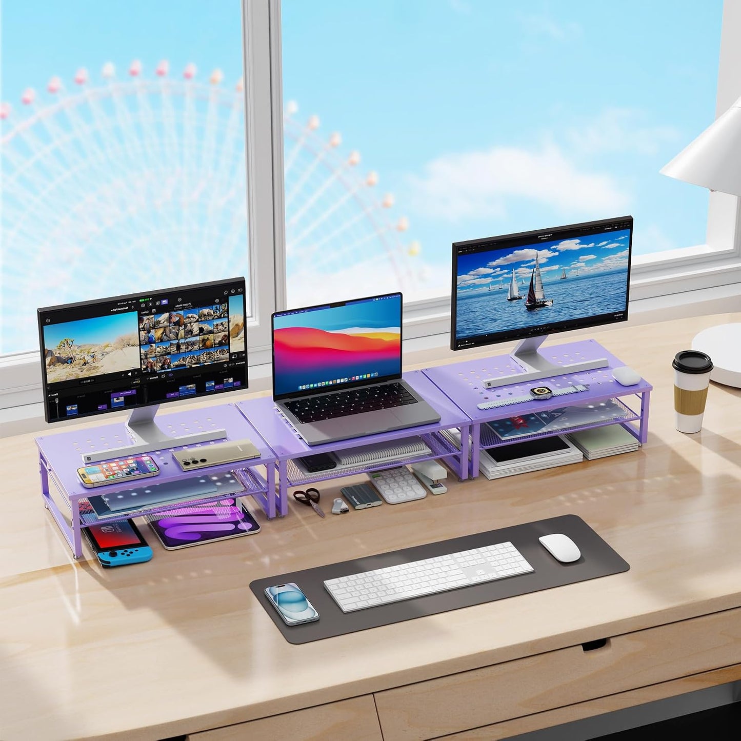 2-Tier gianotter Metal Monitor Stand Riser, Office Desk Storage Organizer for Computer Monitor, Laptop, Printer, Office