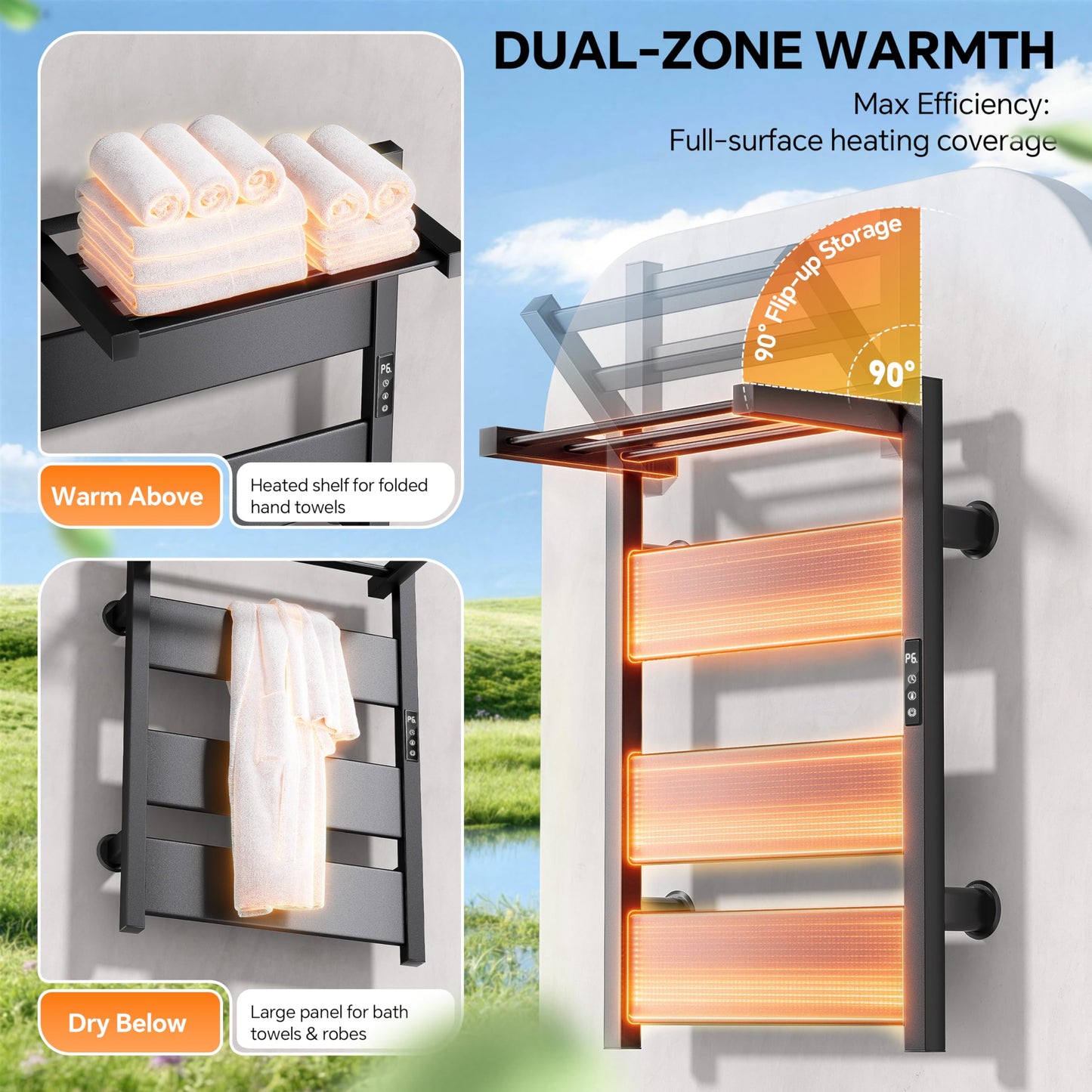 EIKANIOS Electric Heated Towel Warmer with Heated Top Shelf, Upgraded Flat Panel Towel Drying Rack with Timer & Temp Control, Left or Right Plug-in/Hardwired Options, Wall Mounted for Bathroom