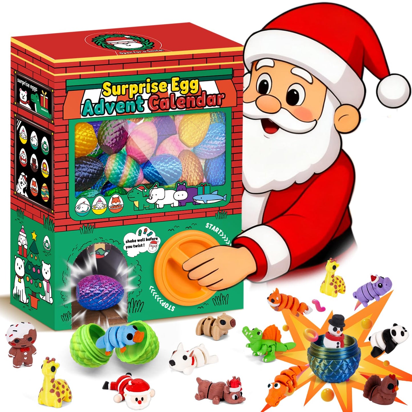 YILCER Christmas Advent Calendar 2025 Vending Machine, 24 Surprise 3D Printed Dragon Eggs with Mini Articulated Animals, Animlas Advent Calendar Christmas Gifts for Grandkids,Teens,Kids Christmas Tree Decorations