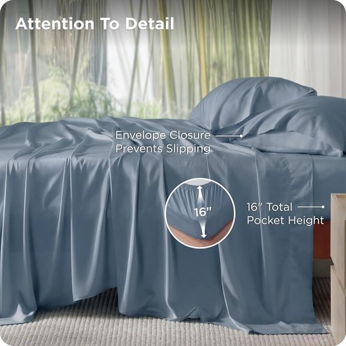 Bedsure Cooling California King Sheet Set - Breathable Rayon from Bamboo, Deep Pocket, Dusty Blue
