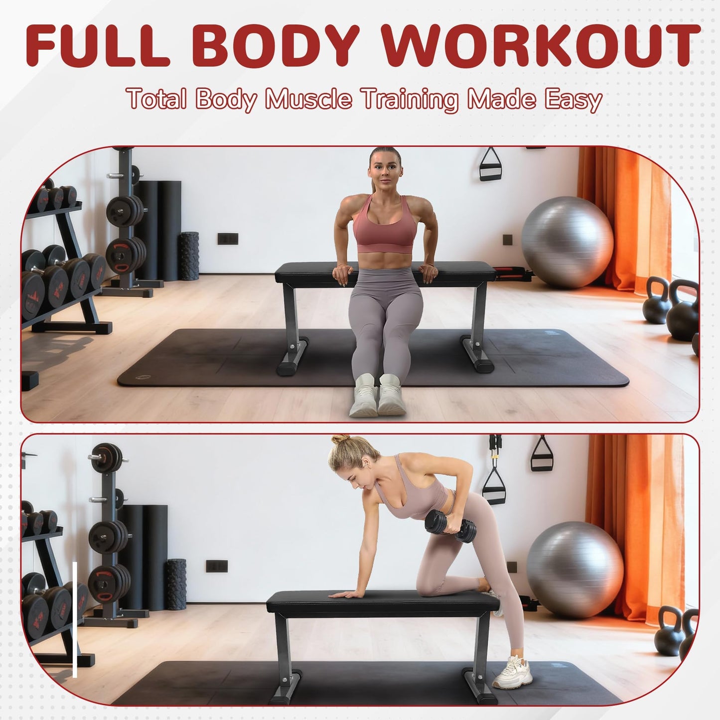 Fitvids Flat Weight Bench for Home Gym Weight Training, Midnight