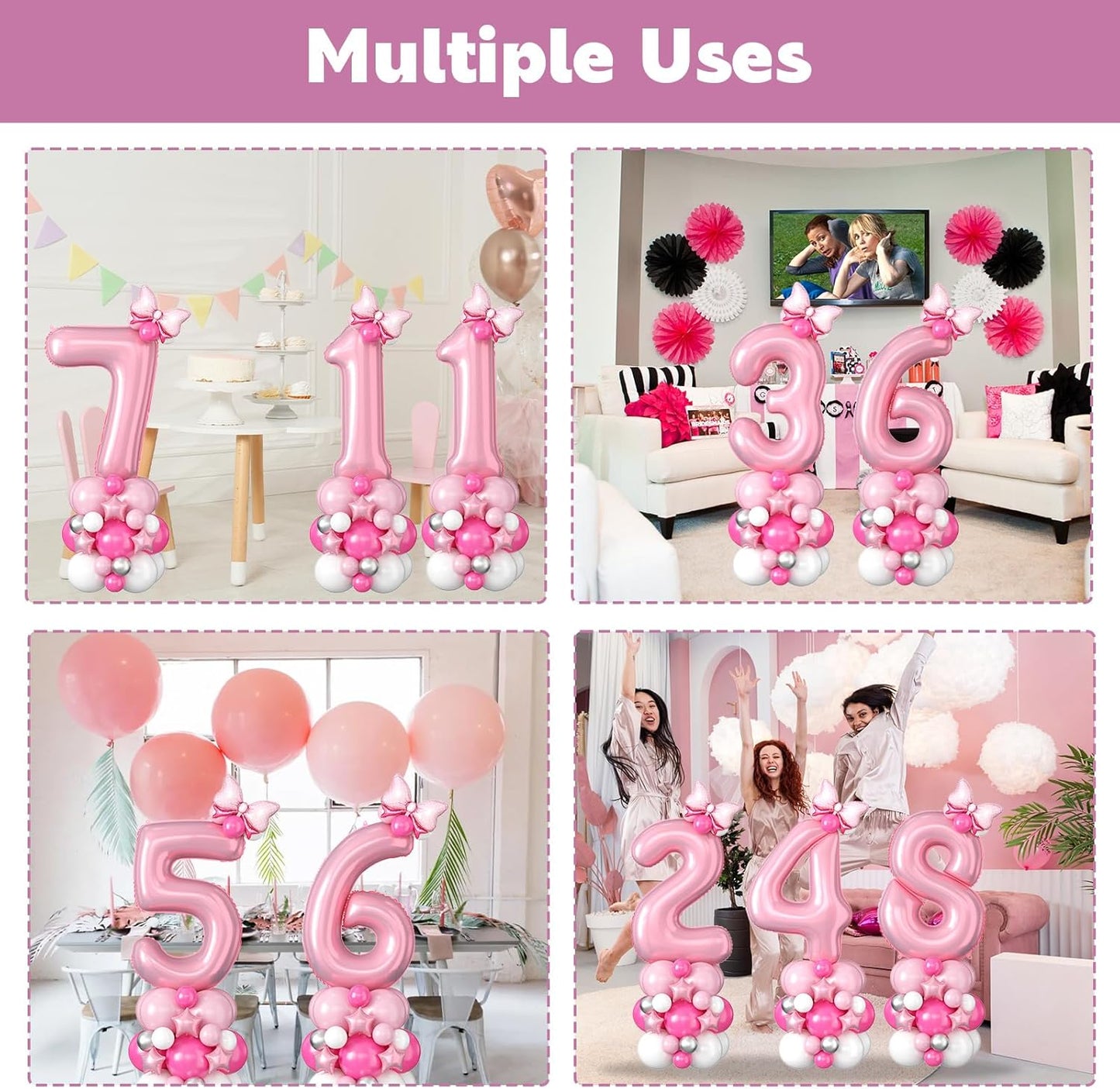 Skiennix 40-Inch Pink Number 7 Balloon - Giant Foil Balloon for 7th Birthday Party Decor
