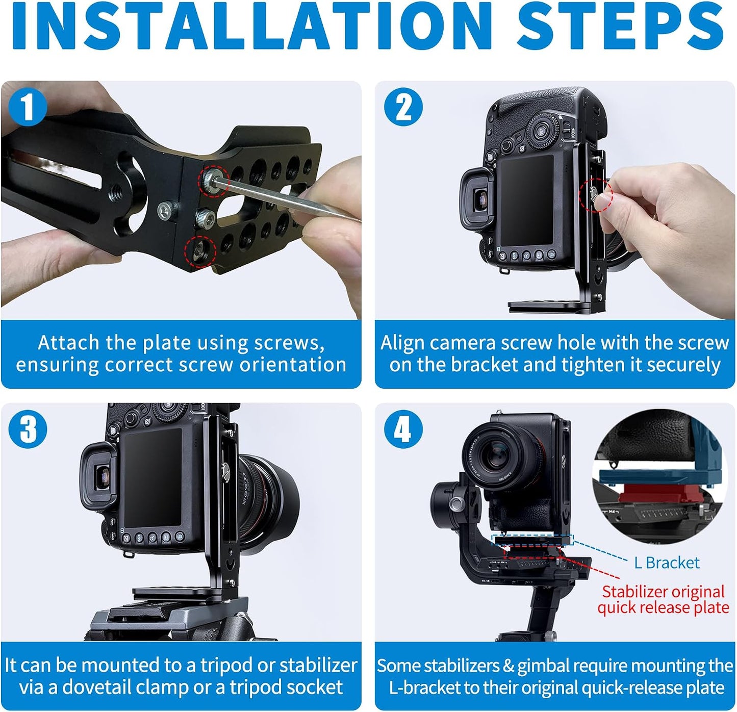 Bestoct 1/4" 3/8" DSLR Camera L Bracket with & Screw Hole, Vertical Horizontal Switching Tripod Mount Quick Release
