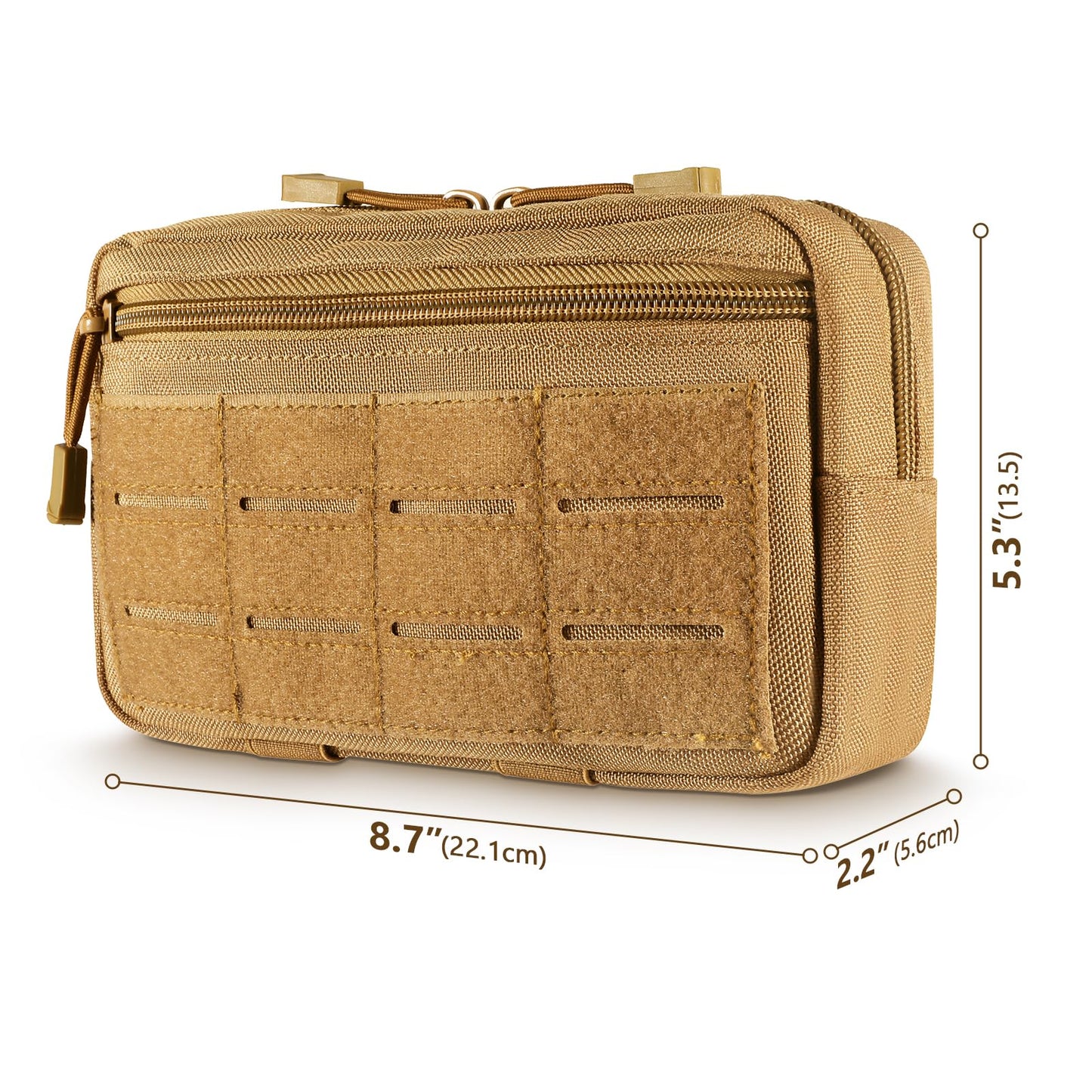 FRTKK Tactical Molle Admin Pouch Utility Laser Cut EDC Tool Pouch Bag Horizontal Modular Pouches Include US Flag Patch and Keychain (Tan)