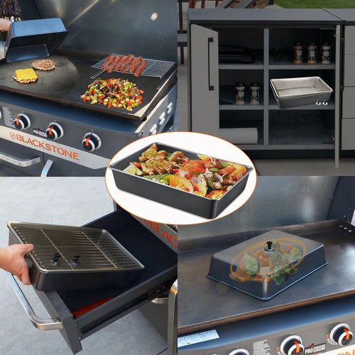 15.5" x 11" Rectangular Melting Dome/Basting Cover/Grill Prep Tray with Nonstick Coating Set of 2, Griddle Warming Rack, Flat Top Grill Accessories Kit for Indoor & Outdoor Cooking, Dishwasher Safe