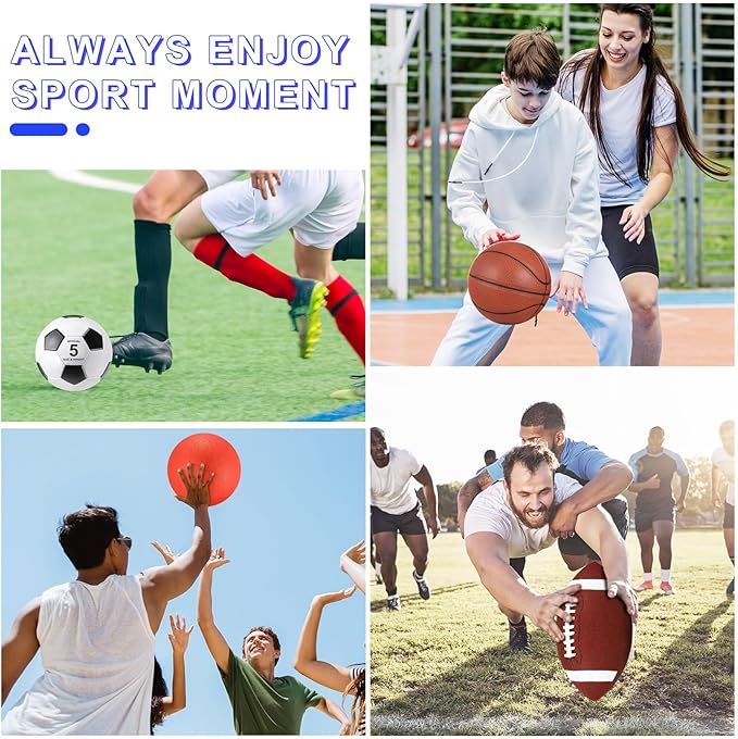 Lenwen 4 Pcs Sports Balls Set, Include Official Size Basketball Soccer Football Playground Ball Pump Equipment Bag for Teen Adult Gift Operation Christmas Ball Gifts