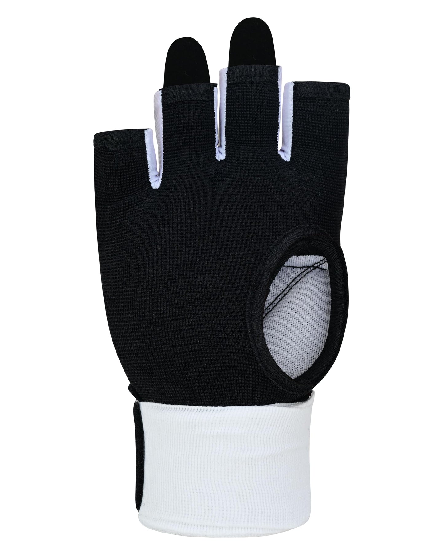 RING PRO Boxing Gel Hand Wraps Quick Inner Gloves with Wrist Support, Woven Elastic Training Wraps for Boxing, MMA, Muay Thai & Kickboxing, Men & Women (Black/White, X-Large)