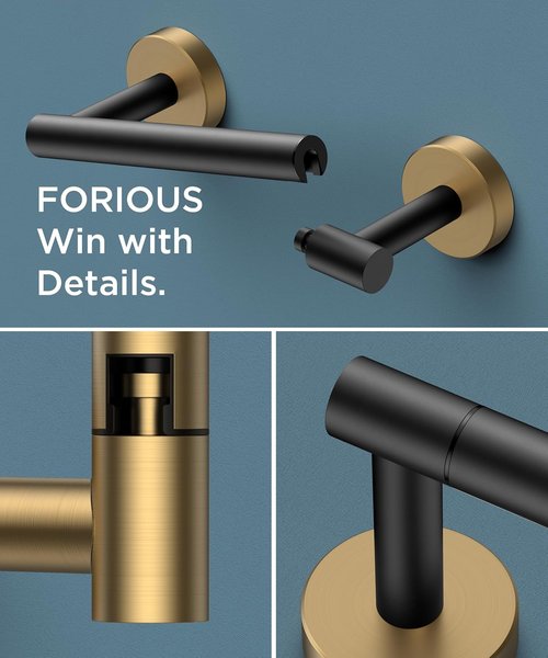 FORIOUS Toilet Paper Holder - Rustproof Stainless Steel Double Post Pivoting Design | Matte Black & Brushed Gold