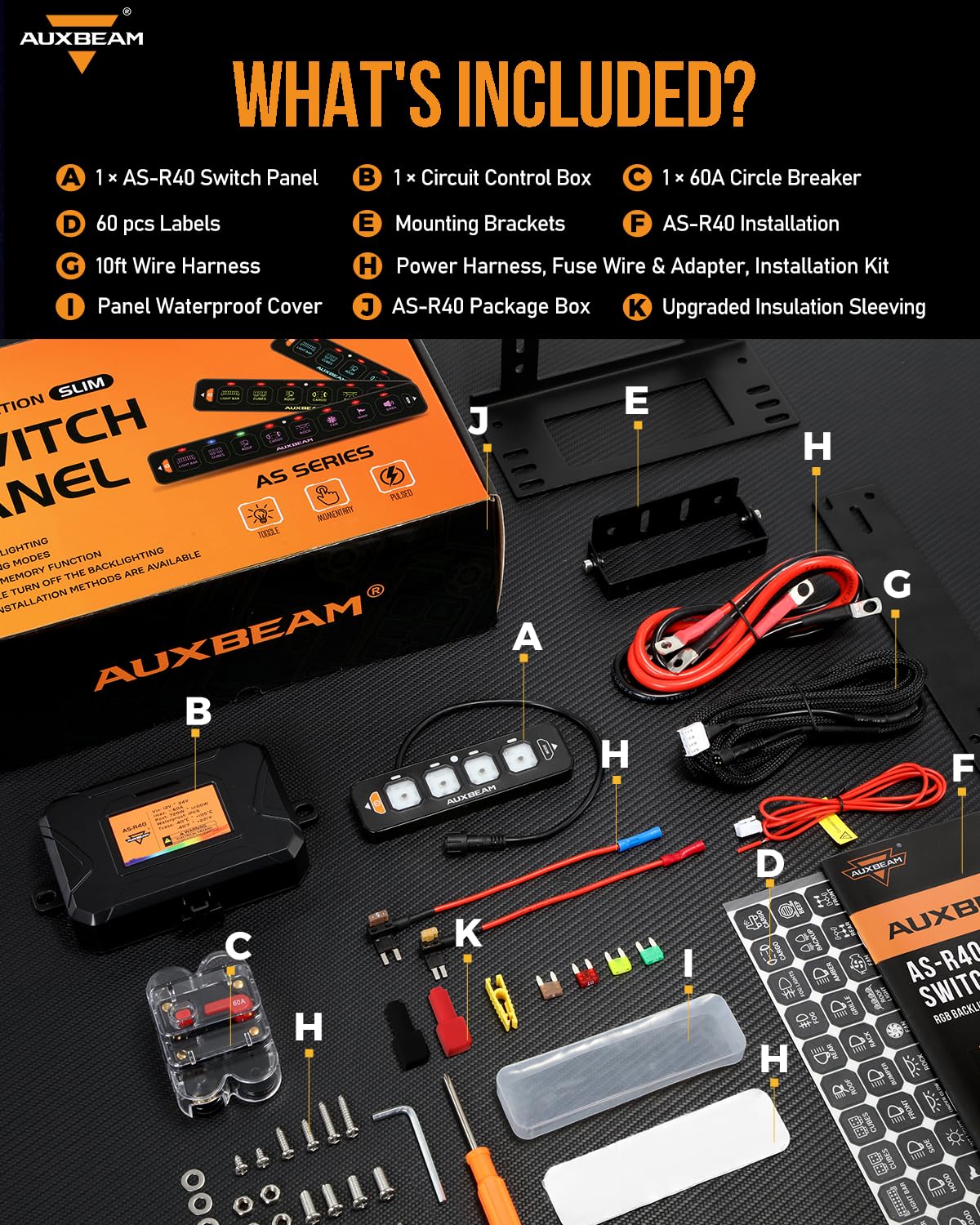 Auxbeam 4 Gang Slim Switch Panel RGB AS-R40 Automatic Dimmable Switch Panel with Toggle Momentary Pulsed Off Backlight Unique Patented Design Control Panel for Truck Offroad Boat, 3-Year Warranty