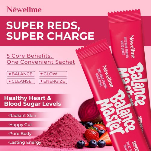 Newellme Balance Master Organic Raw Beet Root Powder - Superfood for Heart Health & Energy | 42 Sugar-Free Stick Packs