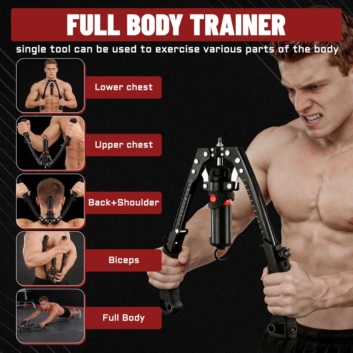 Hydraulic Twister Arm Trainer & Ab Roller, 2-in-1 Adjustable Chest Workout Equipment for 22-440lbs Resistance, Full Body Trainer for Men & Women