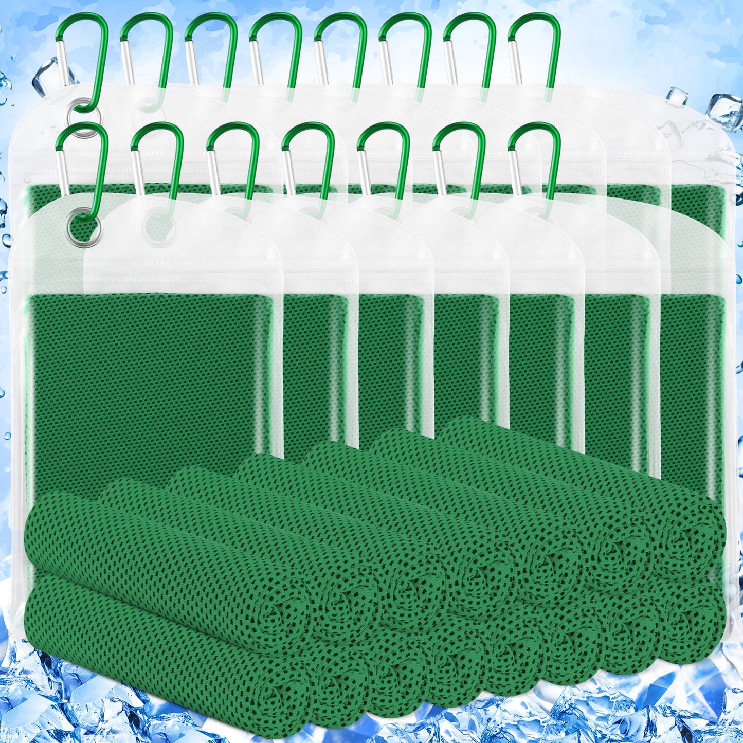 Hosuly 15 Pack Cooling Towels 40" x 12" Cooling Towels for Neck and Face Iced Towel Microfiber Soft Breathable Chilly Yoga Towel for Hot Weather (Green)