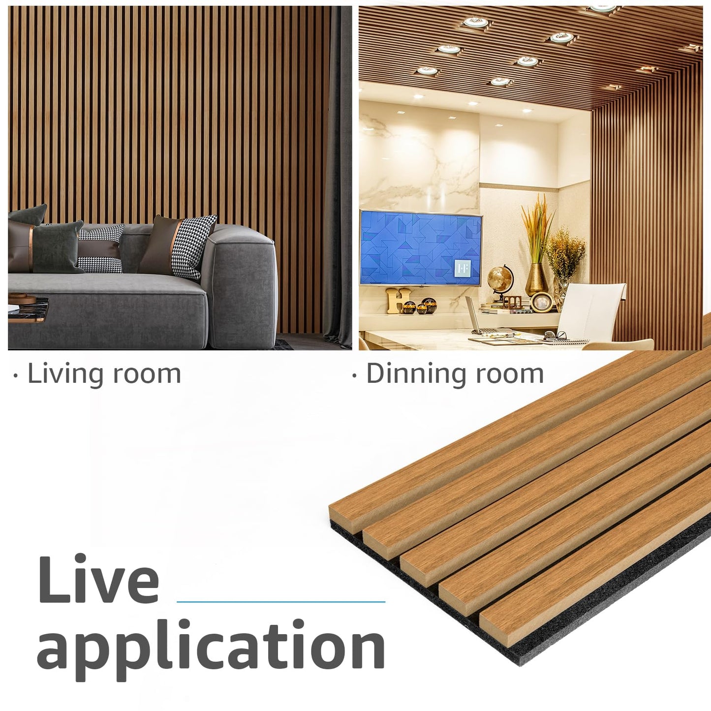 Art3d 4-Pack Acoustic Wood Slat Wall Panels for Interior Decor, 3D Fluted Sound Absorbing Wood Paneling for Accent Wall Ceiling Kitchen Living Room Bedroom Office, 94.5 x 7.9 inch Warm Teak