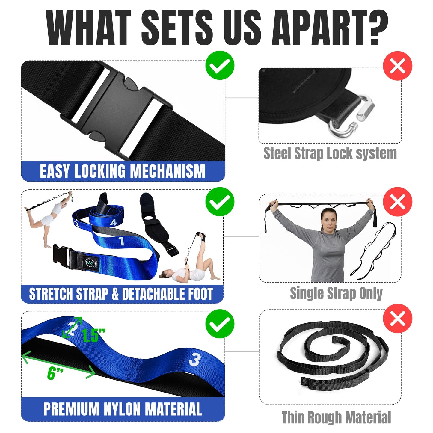Stretch Strap with Loops Physical Therapy - Full Body Exercise Straps for Stretching with Detachable Foot - Leg & Calf Stretcher for Plantar Fasciitis, Physical Therapy, Pain Relief, and Flexibility