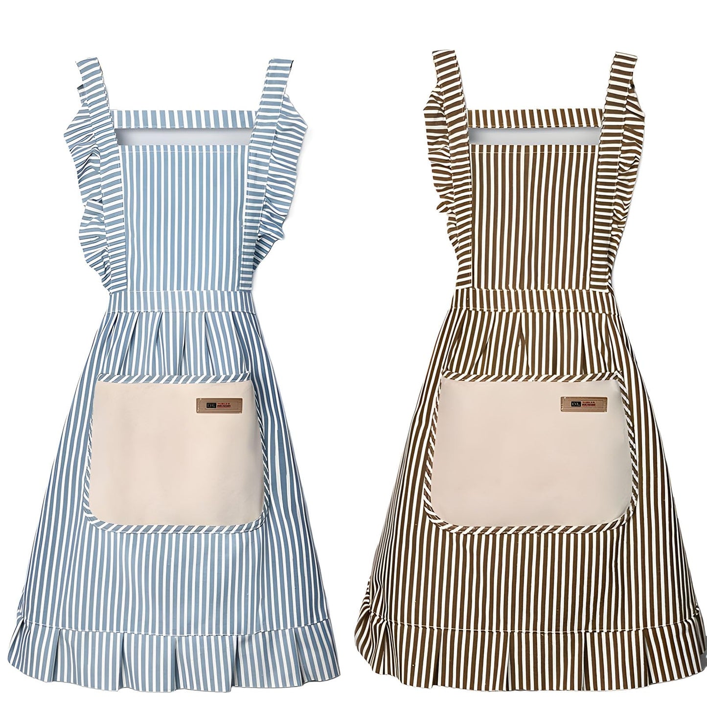 Nebesheii 2 Pack Kitchen Aprons,Cotton Cooking Aprons Vest Adjustable Bib Soft Chef Stripes Apron Two pockets with wide for Men Women(Coffee/Blue