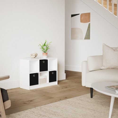 Furinno 3x2 Cube Storage Bookcase - Stylish Organizer with Bins in White and Black