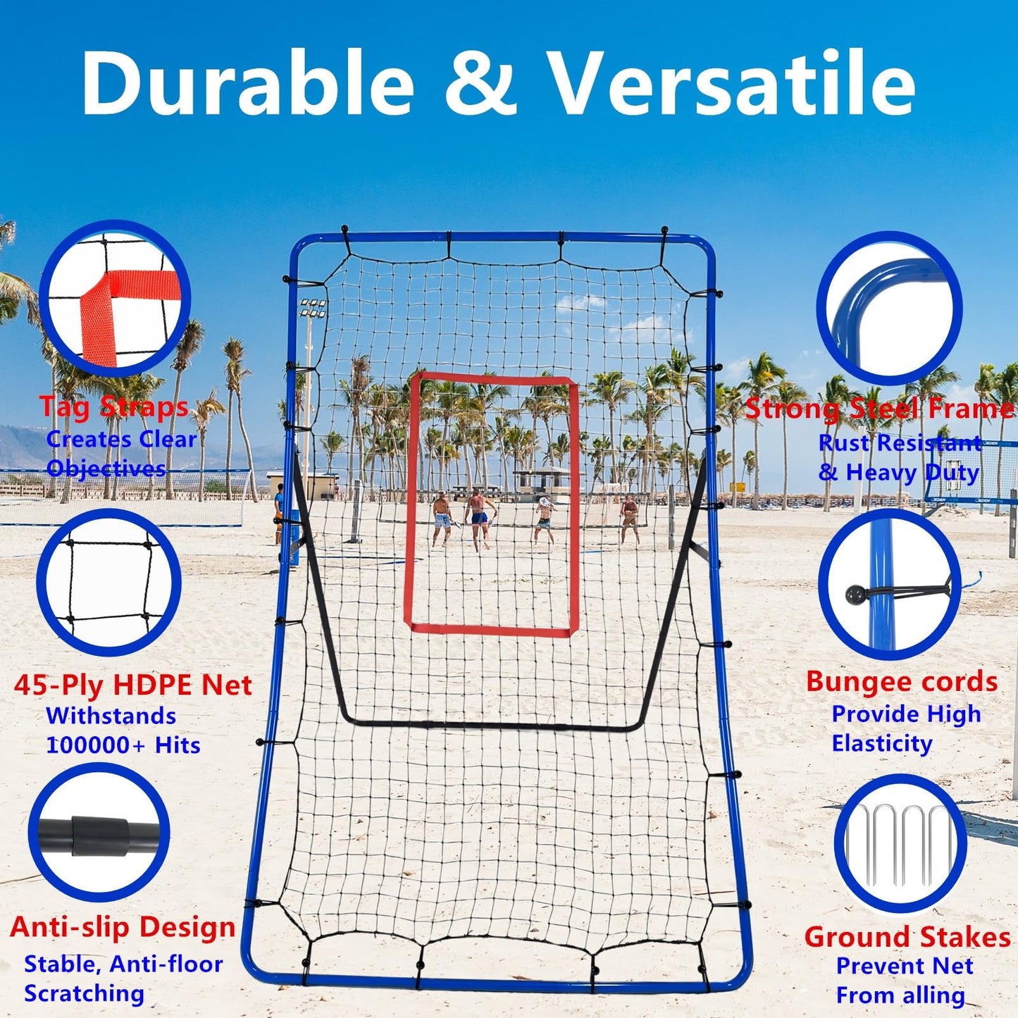 Volleyball Rebounder Net,7x4FT Volleyball Practice Net with 5 Adjustable Angles, Bounce Back Training Equipment for Bumping & Spiking, Lacrosse Baseball Soccer Trainer for Backyard