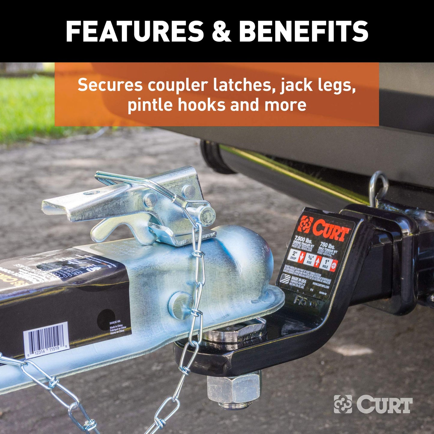 CURT 25012 Trailer Coupler Pin with 12-Inch Chain, 1/4-Inch Diameter x 2-3/4-Inch Long