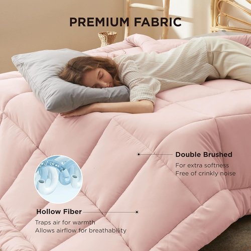 Bedsure Comforter Duvet Insert - All-Season Quilted Down Alternative Bedding, Full Size 86 x 82 Inches, Pink
