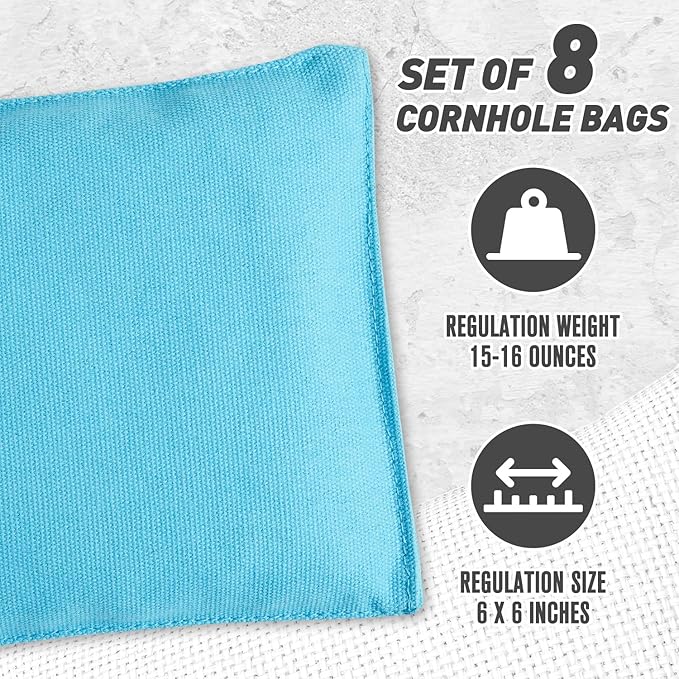 Cornhole Bags Set of 8 Regulation Corn Hole Bean Bags for Cornhole Game, Professional Weather Resistant Corn Hole Bags with Tote Bag