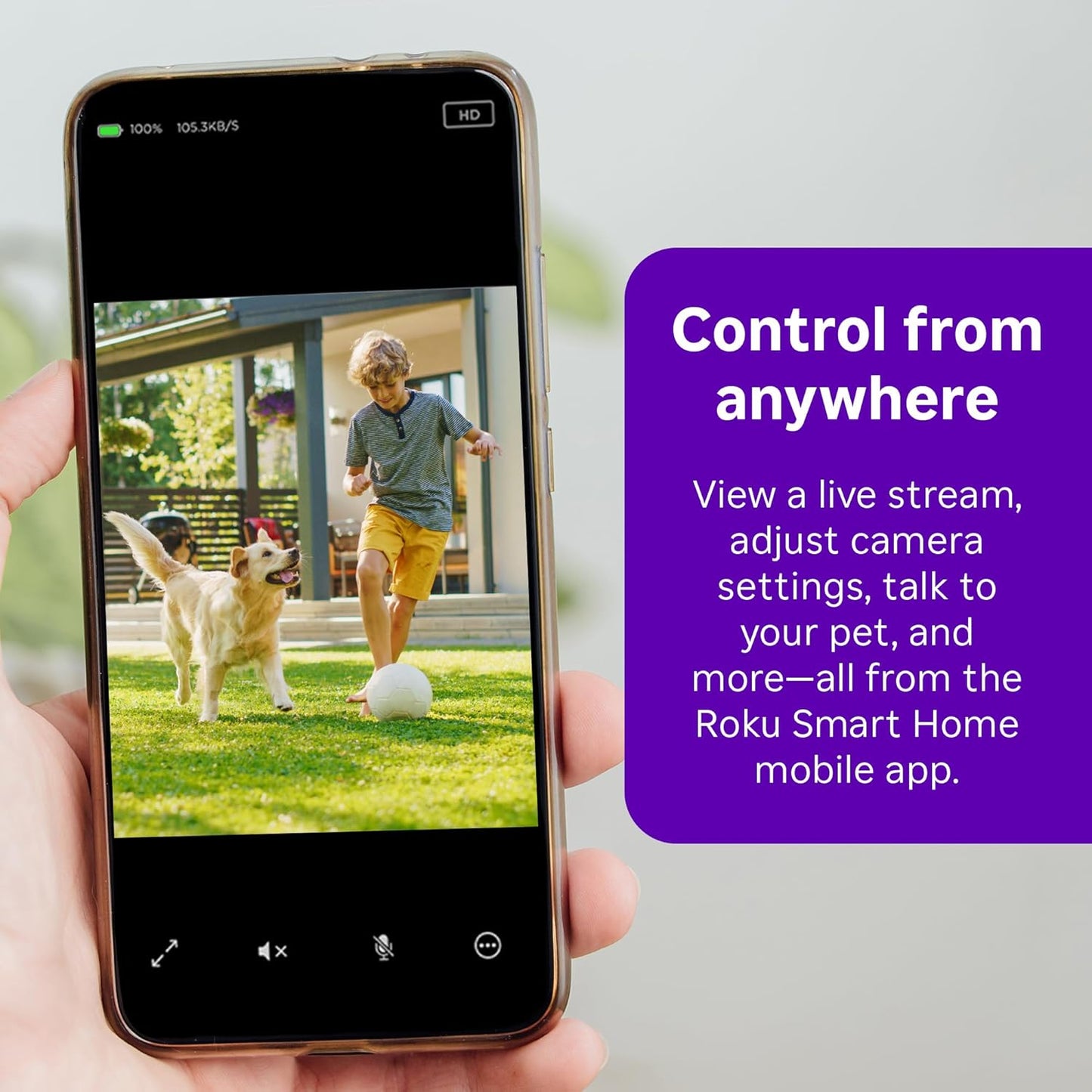 Roku IP65 1080p Outdoor Camera - Home Security - Weather Resistant Wired Security Camera & Pet Monitor with HD Night