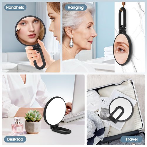 B Beauty Planet 40X Magnifying Mirror, Hand Mirror for Makeup, Double Sided with 40X/1X Magnification, Travel Essential, Portable Foldable for Desktop and Bathroom, Gift for Women, Black