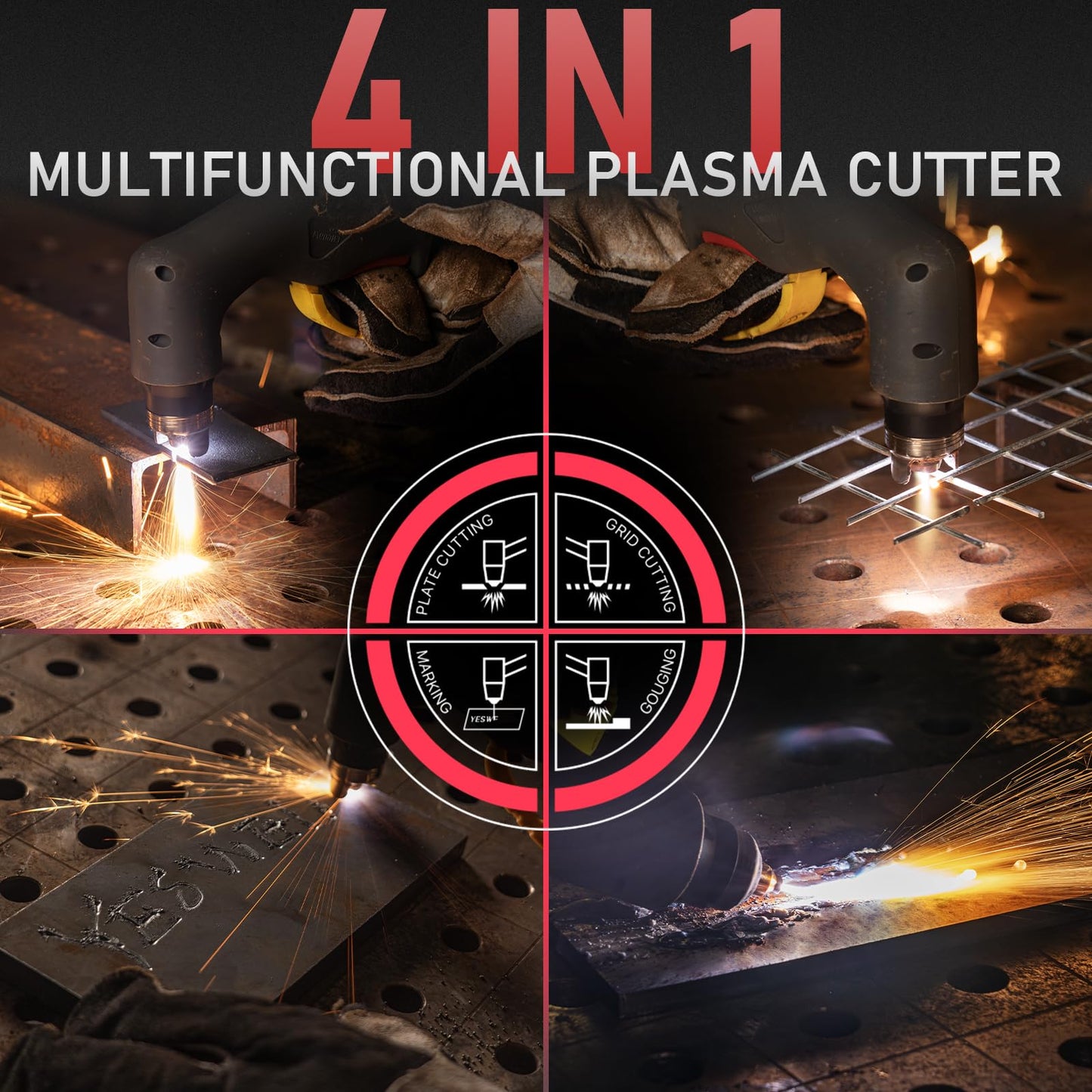 YESWELDER Multifunctional CUT-55DS NHF PLUS Plasma Cutter, Non-High Frequency Non-Touch Pilot Arc 4-In-1 Plasma Cutting Machine & 24Pcs Plasma Cutting Torch Consumables Set