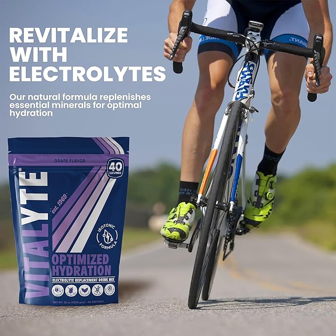 Vitalyte Electrolyte Powder Drink Mix, Isotonic Electrolyte Hydration Mix, Gluten Free Post Workout Powder Mix, Pack of 2, 35 oz. Each, Grape Flavor