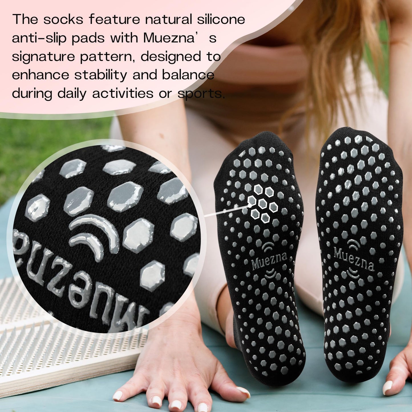 Muezna 6 Pairs Pilates Grip Socks for Women, Non Slip Yoga Socks with Grips, Grippy Socks for Barre, and Hospital