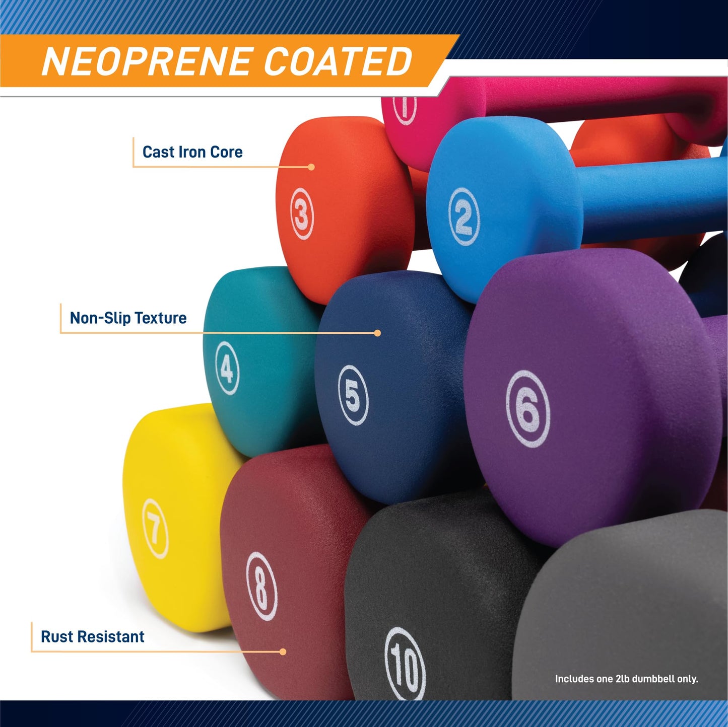 Marcy Neoprene Dumbbell, Single Piece, 2-lb, Azure