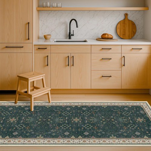 Hazo Haus Vintage 2x7 Washable Runner Rug - Non-Slip, Stain Resistant | Dark Green Floral Design for Kitchen & Hallway