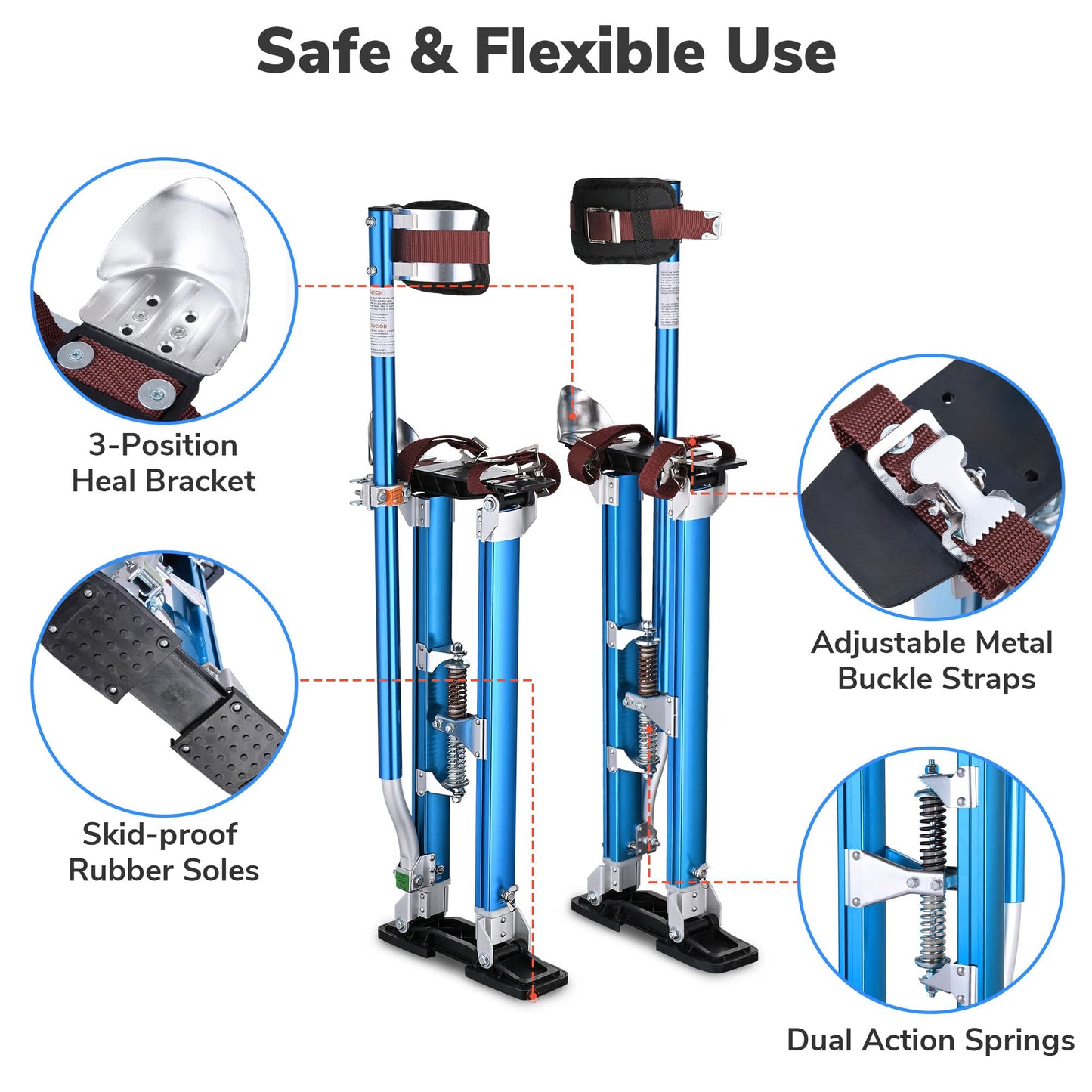 Yescom Drywall Stilts 24" - 40" Adjustable Aluminum Drywall Tool with Comfort Knee Pads for Ceiling Sheetrock Taping Parade Costume Cleaning String Light Decor - Non-Slip Blue Stilts