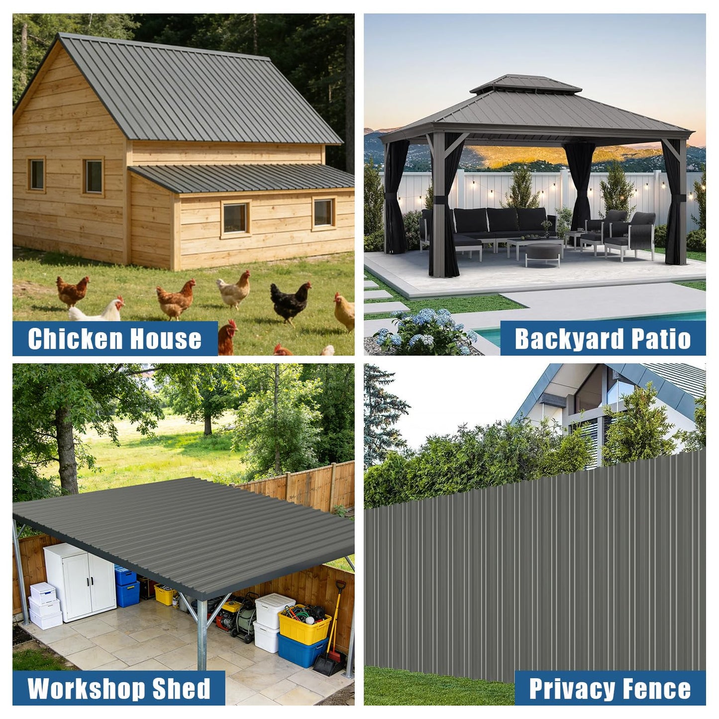 Vigo huseeo 15 PCS 120 sq.ft Metal Roofing Panels, 61.02 * 18.9in Corrugated Galvanized Roof Panels, Waterproof Siding Panels with 100 Pcs Screws for Garages, Sheds, Stables and Mobile Homes