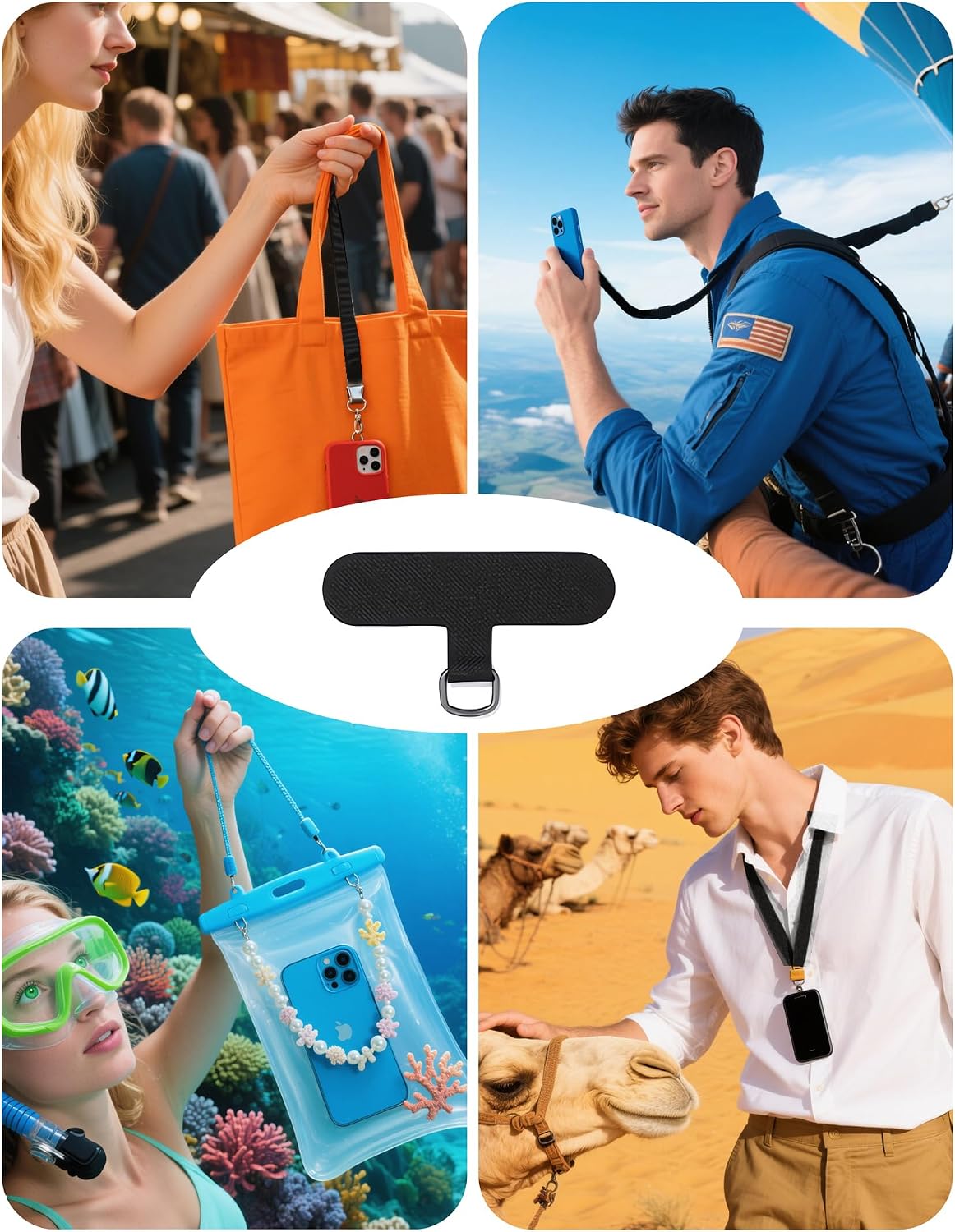 4 Fannoday Phone Tether Tab, Pcs Universal Phone Lanyard Tab Used with Crossbody Strap, for Cell Phone Cases
