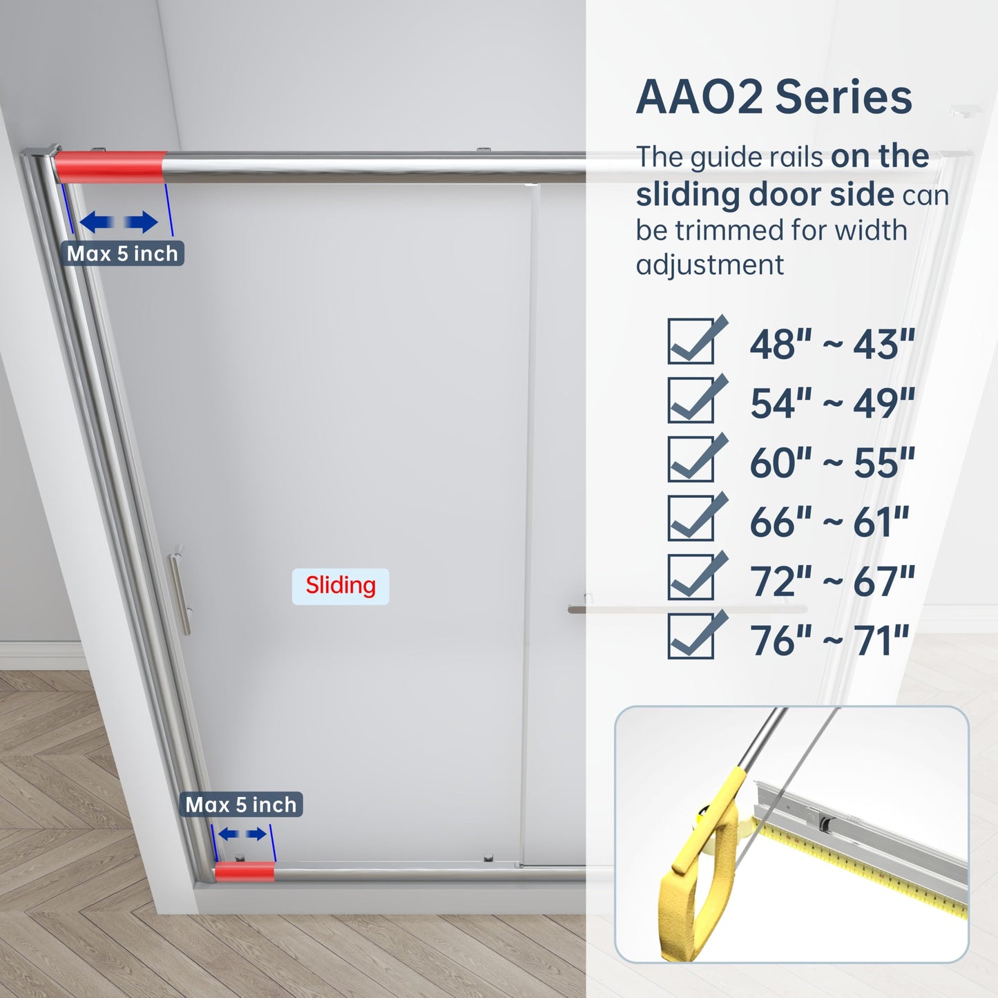 FELYL Frosted Sliding Shower Door 49-54" W x 72" H, Brushed Nickel, Single Sliding Door, Framed, 1/4" (6mm) SGCC Tempered Glass, Reversible Installation