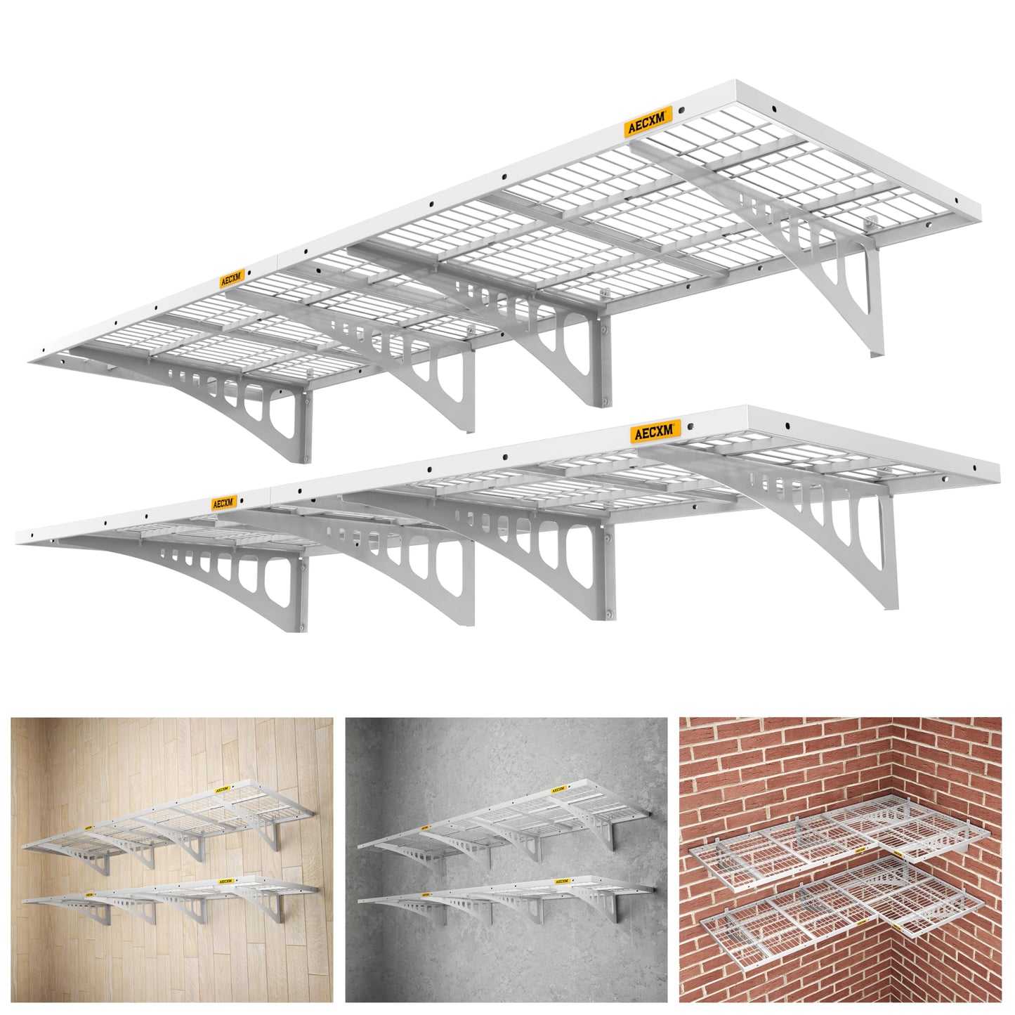 Aecxm 2x3ft 4Pack Wire Shelving Unit Heavy Duty Garage Storage Shelves Wall Mounted White 1120lbs Load Capacity（24-inch-by-36-inch）